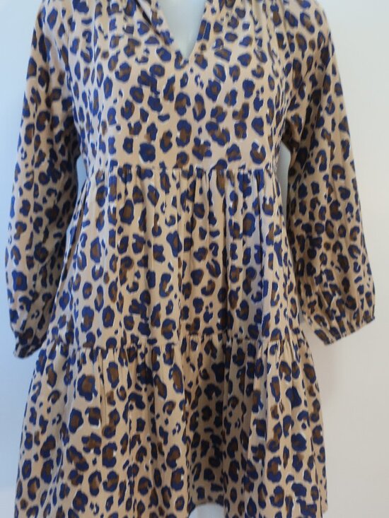 Womens Vineyard Vine Tan Blue (Item- 813) Leopard Print Tiered Mini Dress S - Picture 4 of 11